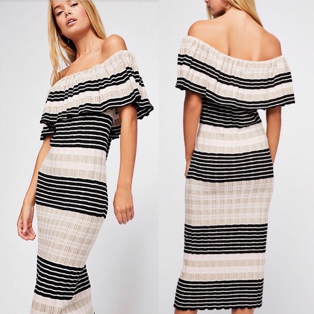 Free People Off Duty Striped Soft Knit 100% Cotton Maxi Sz S $198